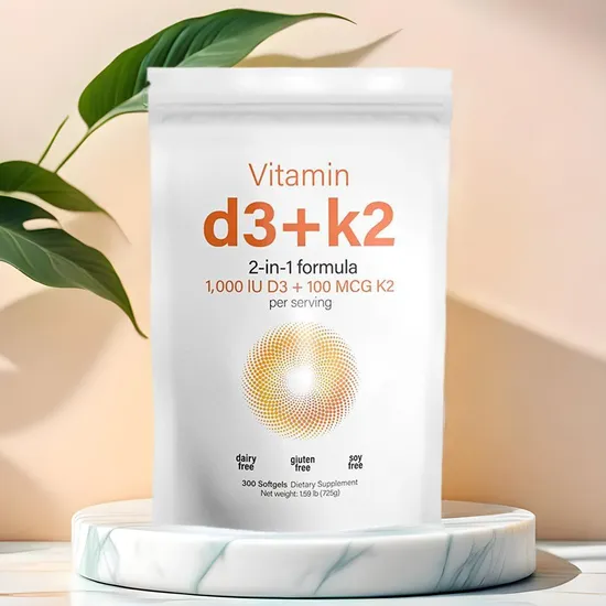 OEM/ODM Immune Joint Support Vitamin D3 1000 Iu with K2 100 Mcg Supplement Vitamin D3 K2 Softgels