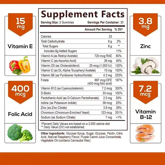 OEM/ODM Intestinal Digestion and Immune Enhancement Supplement Superfood Fruit and Vegetable Vitamin Gummies