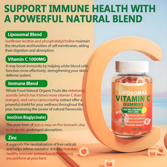 OEM/ODM Liposomal Vitamin C Gummies - Contains Iron, Zinc and Elderberry - Immune Enhancing Supplement - Collagen Egg Vitamin Booster