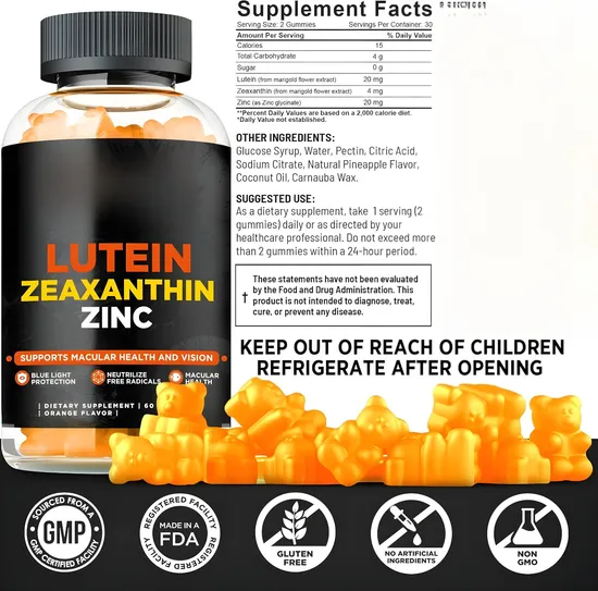 OEM/ODM Lutein Vitamin Candy with Zeaxanthin and Zinc, Skin and Eye Health Supplement Lutein Gummies