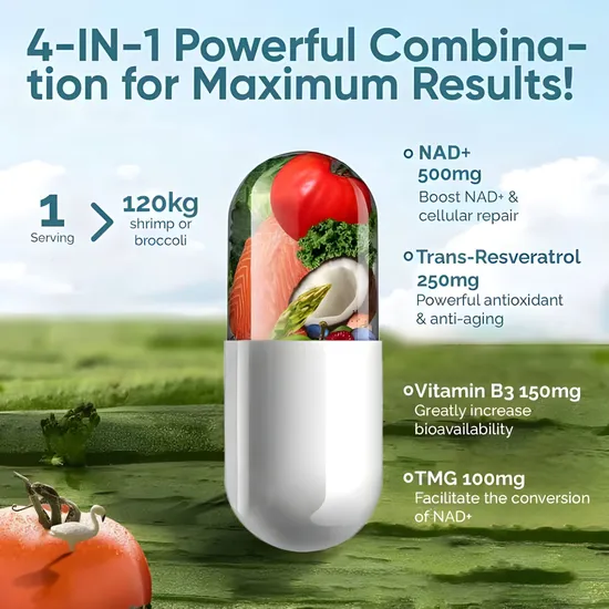 OEM/ODM Nad Nicotinamide Adenine Dinucleotide Vitamin Nad Capsules + Resveratrol Extract Supplement