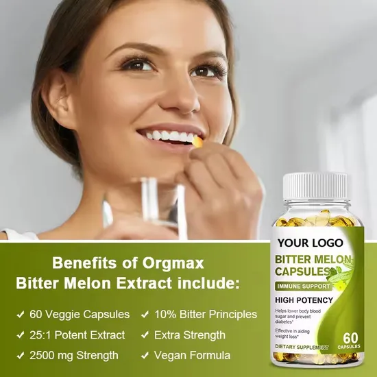 OEM/ODM Natural Vegan Bitter Melon Peptide Extract Capsules Dietary Supplement for Lower Blood Sugar