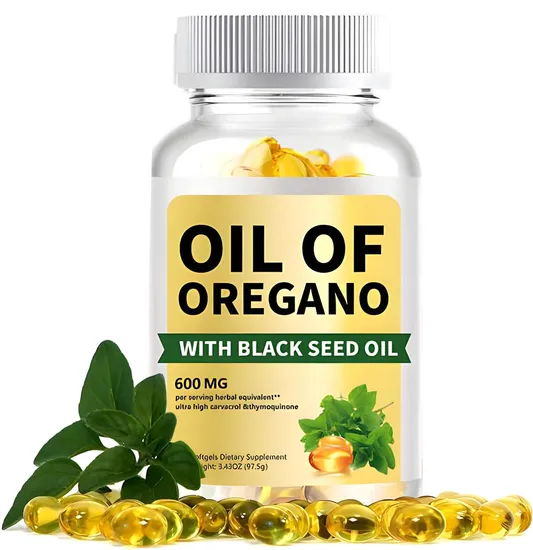 OEM/ODM Oregano Oil Capsules 2 in 1 600mg Oil Oregano Black Seed Oil Capsules, Oregano Oil Capsule Bulk;