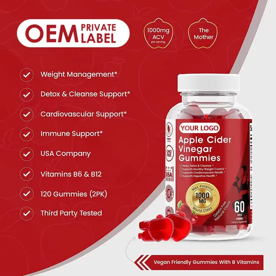 OEM/ODM Organic Apple Cider Vinegar Gummies Vegan Weight Loss Gummies Vitamin Immune Strengthen Slimming Candy