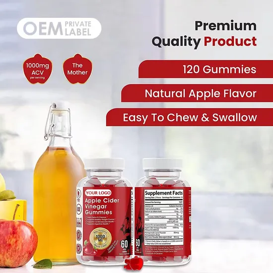 OEM/ODM Organic Apple Cider Vinegar Gummies Vegan Weight Loss Gummies Vitamin Immune Strengthen Slimming Candy