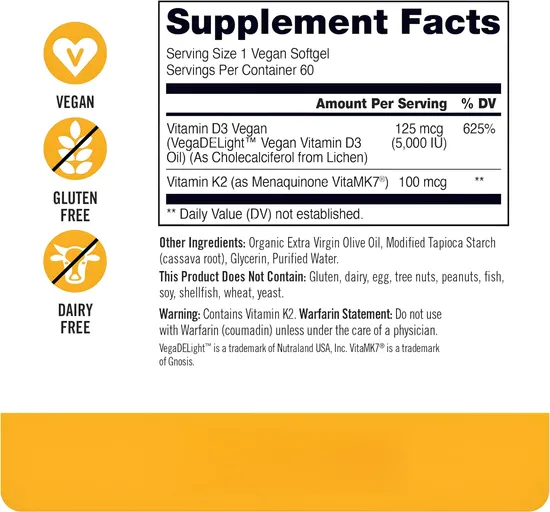 OEM/ODM Private Label Vegan Vitamin D3 + K2 Supplement with Plant-Based Vitamin D 5 Vitamin K2 Mk-7 Capsules