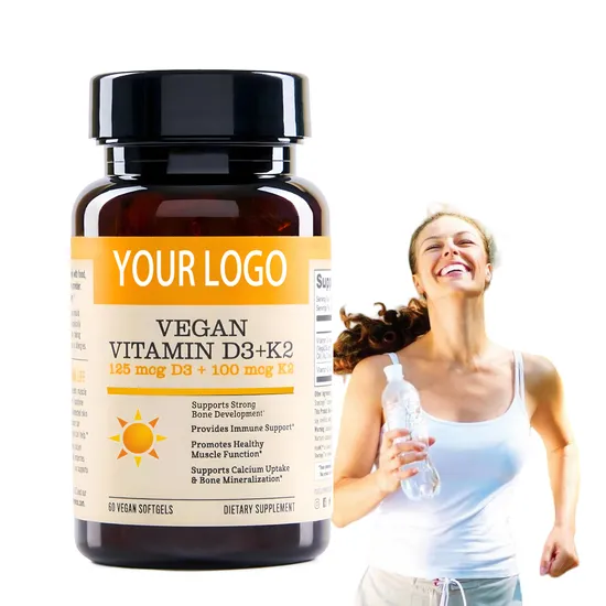 OEM/ODM Private Label Vegan Vitamin D3 + K2 Supplement with Plant-Based Vitamin D 5 Vitamin K2 Mk-7 Capsules