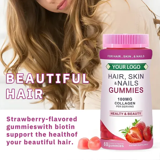 OEM/ODM Private Label Vegan Vitamin Hair Growth Supplement Skin and Nail Health Vitamin Biotin Collagen Gummies