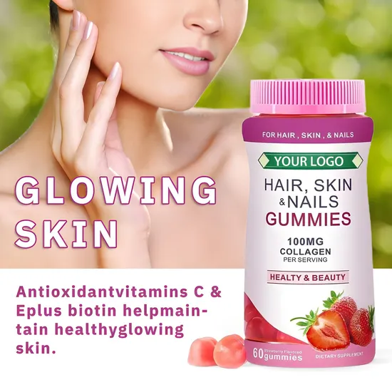 OEM/ODM Private Label Vegan Vitamin Hair Growth Supplement Skin and Nail Health Vitamin Biotin Collagen Gummies