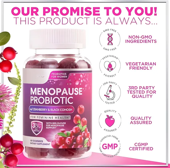 OEM/ODM Probiotic Gummies for Women′s Menopause with Cranberry and Black Cohosh, Immune Support Probiotic Supplements