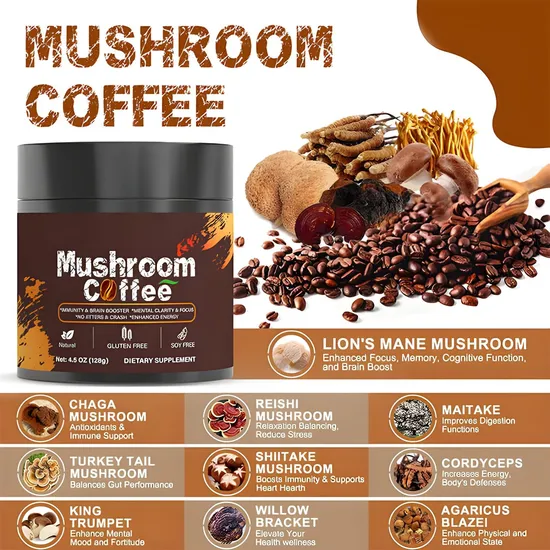 OEM/ODM Promote Immunity and Healthorganic Instant Vegetarian Enzyme Lion′s Mane Mushroom Coffee Powder Supplement