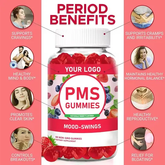 OEM/ODM Teen Girls Pms Turmeric Vitamins Supplement Relief Hormone Balance Support Gummies