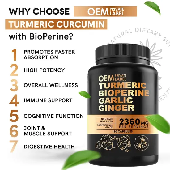 OEM/ODM Turmeric Black Pepper Garlic Capsules Joint and Muscle Health Supplements for Immune Support