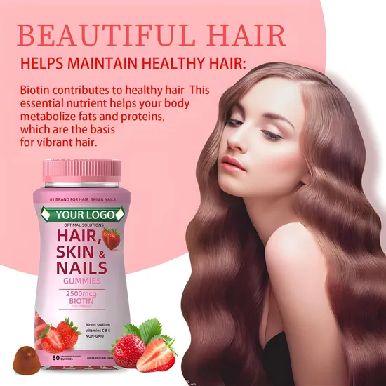 OEM/ODM Vegan Candy Hair Growth Supplement Skin and Nail Health Vitamin Biotin Collagen Gummies