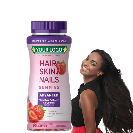 OEM/ODM Vegan Vitamin a; C Strawberry Flavored Candy Hair, Skin & Nails Biotin Gummy Supplement