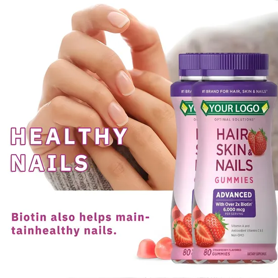 OEM/ODM Vegan Vitamin a; C Strawberry Flavored Candy Hair, Skin & Nails Biotin Gummy Supplement