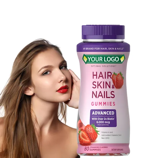 OEM/ODM Vegan Vitamin a; C Strawberry Flavored Candy Hair, Skin & Nails Biotin Gummy Supplement