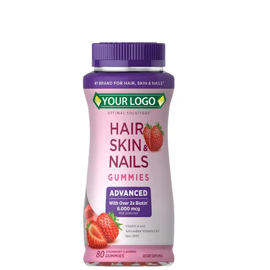 OEM/ODM Vegan Vitamin a; C Strawberry Flavored Candy Hair, Skin & Nails Biotin Gummy Supplement