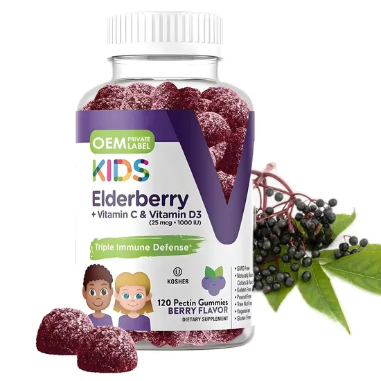 OEM/ODM Vitamins C and D Children′s Elderberry Fructose, Improve Immunity and Memory Elderberry Fruit Gummies