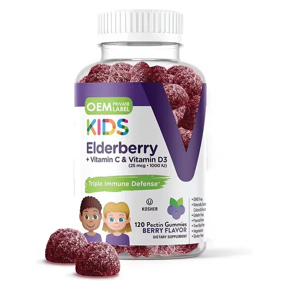 OEM/ODM Vitamins C and D Children′s Elderberry Fructose, Improve Immunity and Memory Elderberry Fruit Gummies