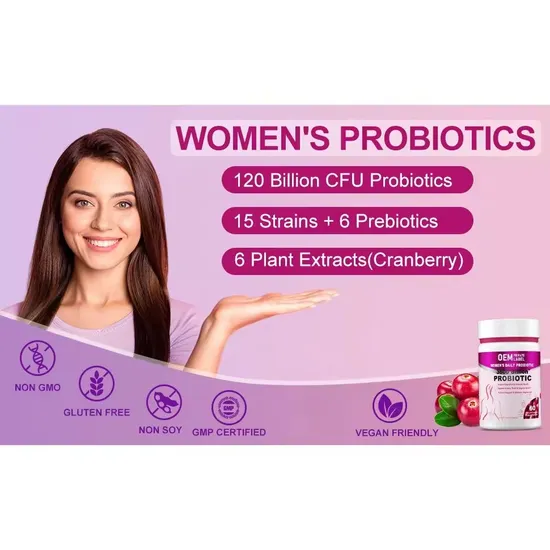 OEM/ODM Women′s Probiotic Capsules Prebiotics Digestive Enzymes Supplement for Support Immune Health Gut and Vaginal