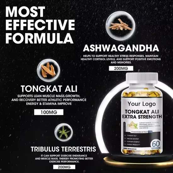 OEM Tongkat Ali Extra Strength and Maca Root Extract Softgel Capsule Male Energy Supplement Ginseng Capsule