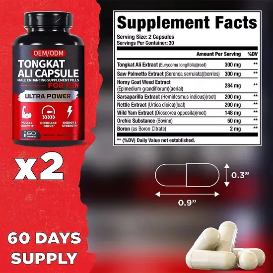 OEM Workout Supplement Support for Stamina and Strength Tongkat Ali Capsules