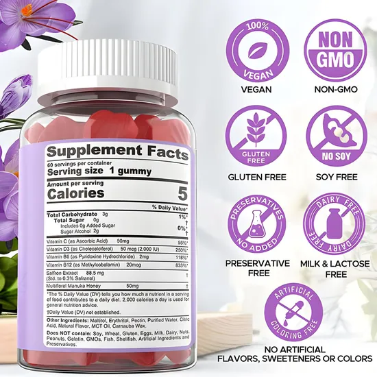 Saffron Extract Supplement Supports Mood, Energy and Vision Vegan Candy Saffron Gummies