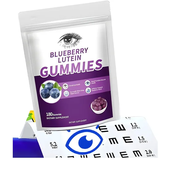 Vegan Blueberry Lutein Eye Vitamin Candy, Eye Health Supplement Lutein Gummies for Kids and Adults