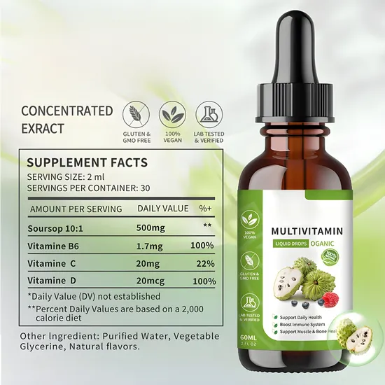 Vitamin Supplements Private Label Organic Prickly Fruit Leaf Extract Multivitamin Liquid Drops