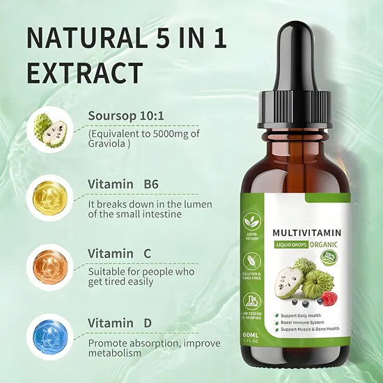 Vitamin Supplements Private Label Organic Prickly Fruit Leaf Extract Multivitamin Liquid Drops