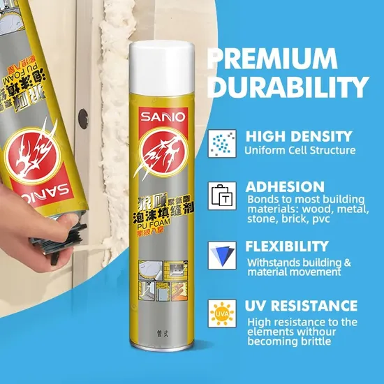 Sanvo Hard Adhesive Polyurethane Foam Insulation Espuma Construction Sealant PU Foam for Woodworking