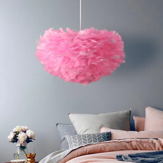 Art Design Indoor Decorative Hanging Pendant Lamp Pink Feather Kid Room Ceiling Lights Living Room White Wedding Chandelier