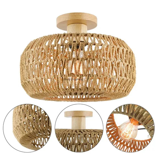 Bamboo Art Chandelier Creative Personality Suction Ceiling Lamp Lighting Decoration Chandelier Restaurant Restaurant Bamboo Rattan Art Lampshade Pendant