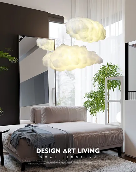 Modern Creative Simple White Cloud Pendant Light Shopping Mall Metal Ceiling Hanging Lamps Stairs Decorative Chandelier