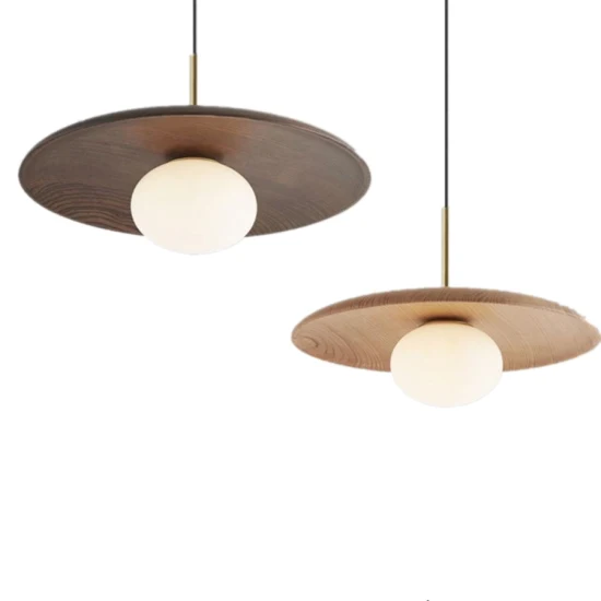 Modern Decorative Natural Wood Color Pendant Lamp Wood Frame Light for Night Lighting