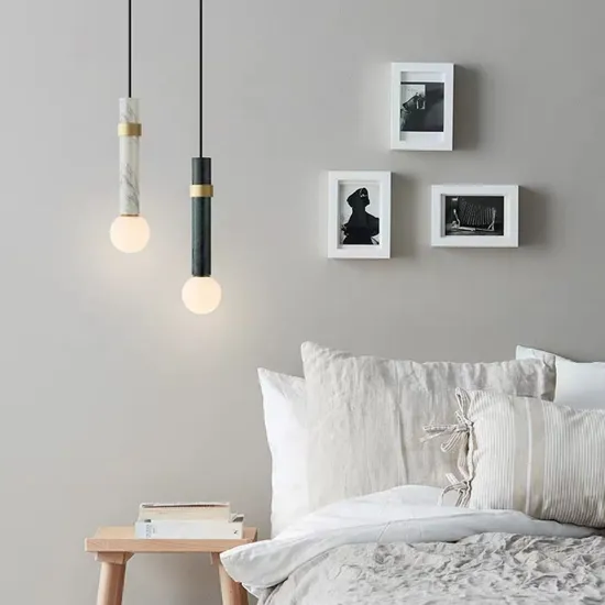 Modern Simple Metal Decorative LED Hanging Lights Nordic Marble Pendant Light for Living Room Bar Bedside