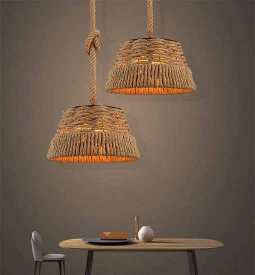 Retro Industrial Hemp Rope Hanging Chandelier Lighting Vintage Iron LED Lamp Pendant Light for Restaurant