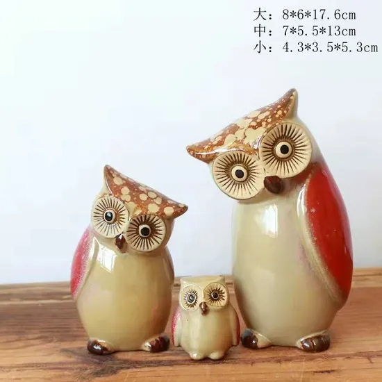 3PCS Ceramic Owl Statue, Owl Family Porcelain Figurine, Garden Animals Ornaments, Figurine Crafts Animals Statue Abstract Sculpture for Home Decor