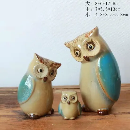 3PCS Ceramic Owl Statue, Owl Family Porcelain Figurine, Garden Animals Ornaments, Figurine Crafts Animals Statue Abstract Sculpture for Home Decor