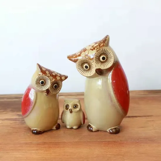 3PCS Ceramic Owl Statue, Owl Family Porcelain Figurine, Garden Animals Ornaments, Figurine Crafts Animals Statue Abstract Sculpture for Home Decor