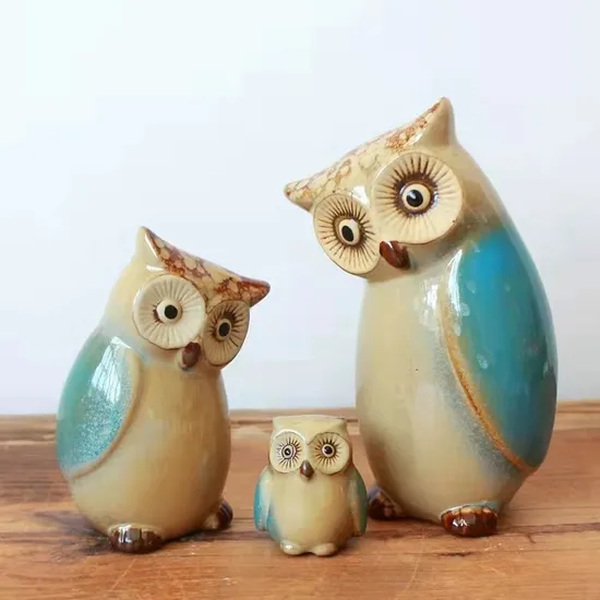 3PCS Ceramic Owl Statue, Owl Family Porcelain Figurine, Garden Animals Ornaments, Figurine Crafts Animals Statue Abstract Sculpture for Home Decor