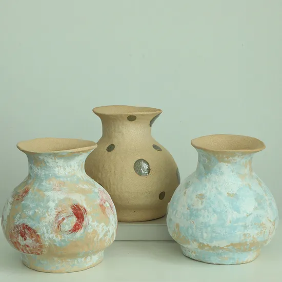 Artisan Hand Finish Vase Lovely Hand Painted Vase Rustic Ceramic Centerpiece Bowls Decorative Vase