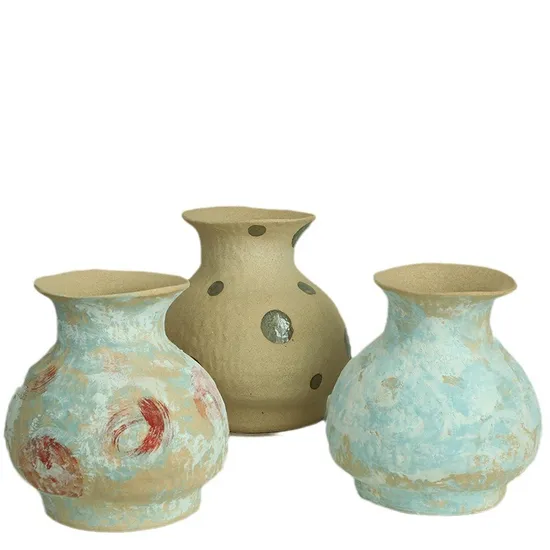 Artisan Hand Finish Vase Lovely Hand Painted Vase Rustic Ceramic Centerpiece Bowls Decorative Vase