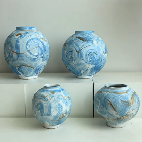 Famous Wabi Sabi Art White and Blue Ceramic Vase Hotel Interior Design