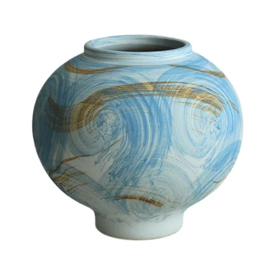 Famous Wabi Sabi Art White and Blue Ceramic Vase Hotel Interior Design