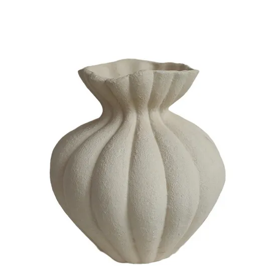 Handmade Line Art Hotel Tabletop Decoration Rough Non-Smooth Surface Terracotta White Vase Decor Arranger Flower Vase