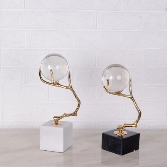 Home Decor Accent Crystal Globe with Brass Stand Luxury Desktop Ornament Decorative Object