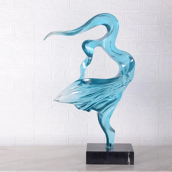 Home Decor Accessory Abstract Clear Resin Sculpture with Marble Base