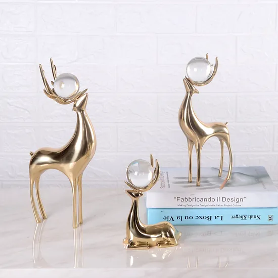 Home Decorative Accents Brass Deer Statue Interior Animal Statue Christmas Deer Decor